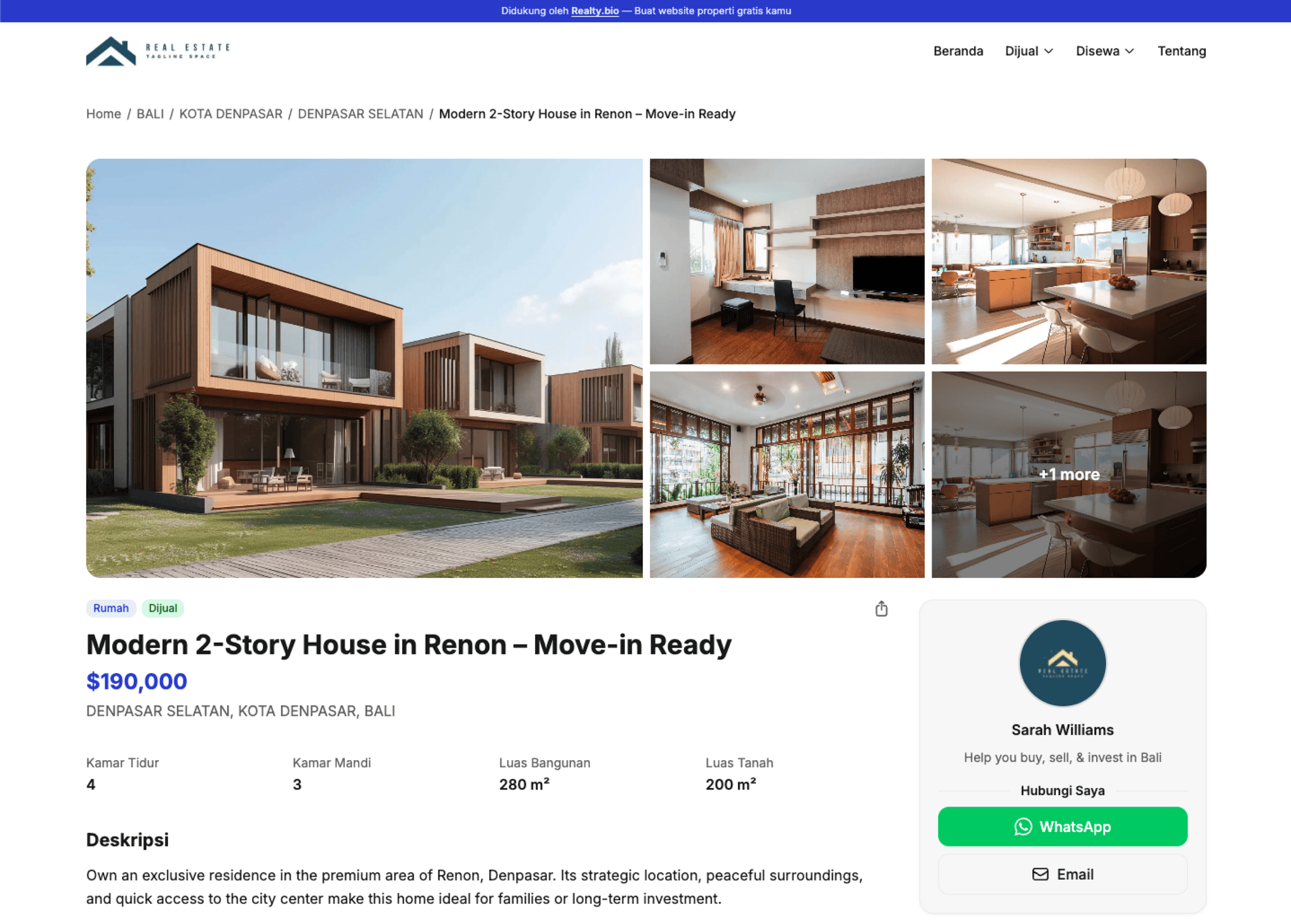 Realty.bio free mobile-first real estate website builder showing a property listing page