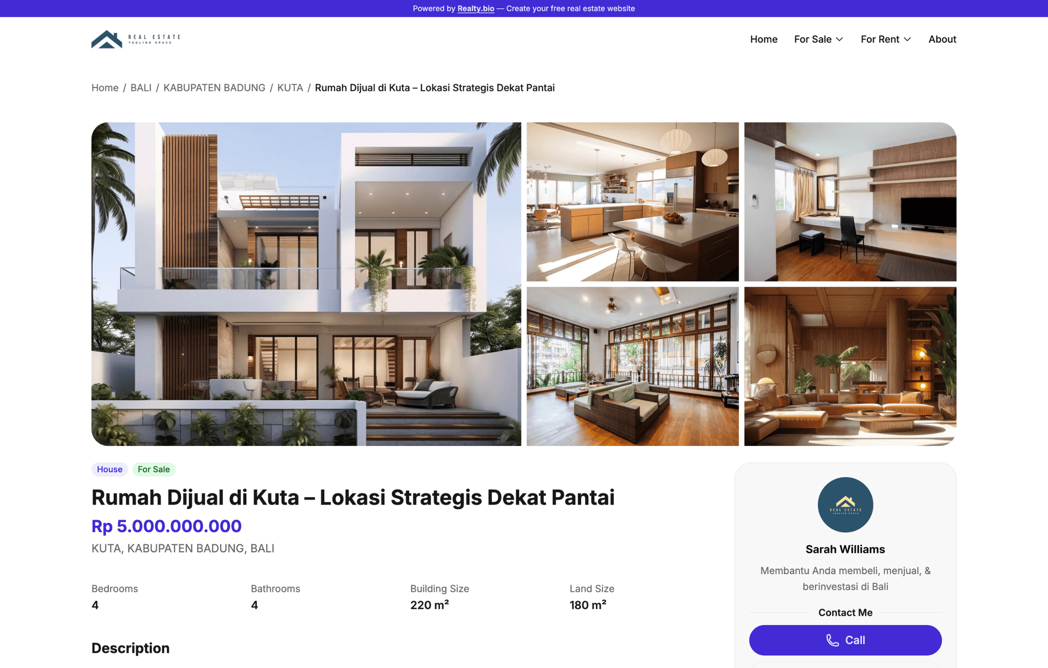 Realty.bio website - Property listing page